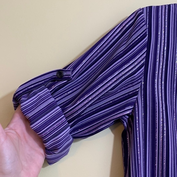 Lilly Collection | Purple Striped Button Down Metallic Thread Shirt Dress NWT S - Picture 8 of 17